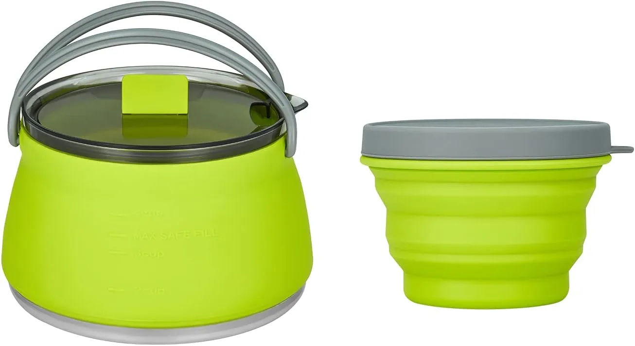EEZEE 1L Collapsible Camping Kettle Portable Travel Kettle Folding Silicone Camping Cook Pot Foldable Compact Hiking Water Boiler with Lid BPA-Free Backpacking Pot