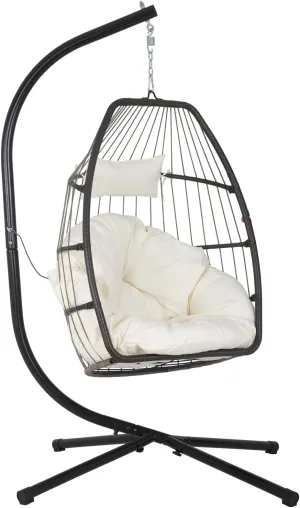 Egg Hanging Chair with Stand Hammock Chair Wicker Basket Chair Hanging Patio Swing UV Resistant Cushion for Indoor Bedroom Outdoor Garden Backyard Balcony