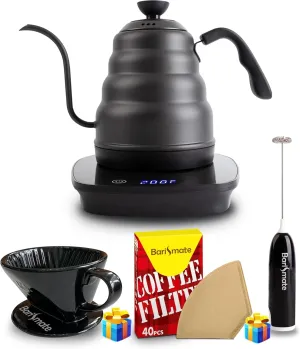 Electric Gooseneck Kettle With Temperature Control Stainless Steel Milk Frother Dripper Filter Set Coffee Tea 1L Water Pour Over Quick Heating Auto Shut Off Boil Dry Protection (Moccana)