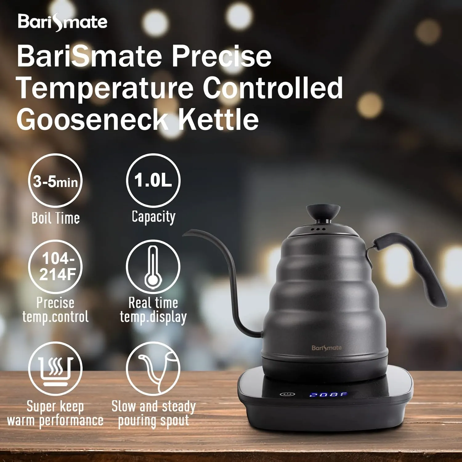 Electric Gooseneck Kettle With Temperature Control Stainless Steel Milk Frother Dripper Filter Set Coffee Tea 1L Water Pour Over Quick Heating Auto Shut Off Boil Dry Protection (Moccana)