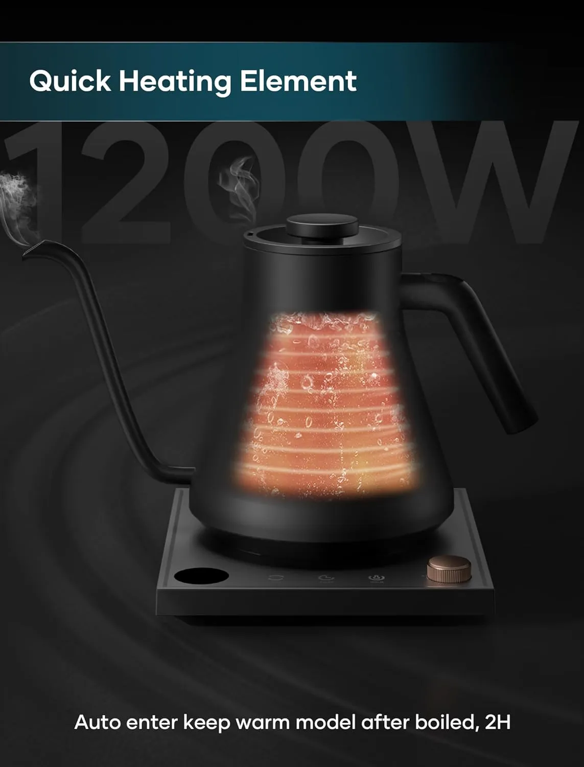 Electric Kettle, Gooseneck Electric Kettle, ±1℉ Temperature Control, Stainless Steel Inner, Quick Heating, for Pour Over Coffee, Brew Tea, Boil Hot Water, 0.9L Black
