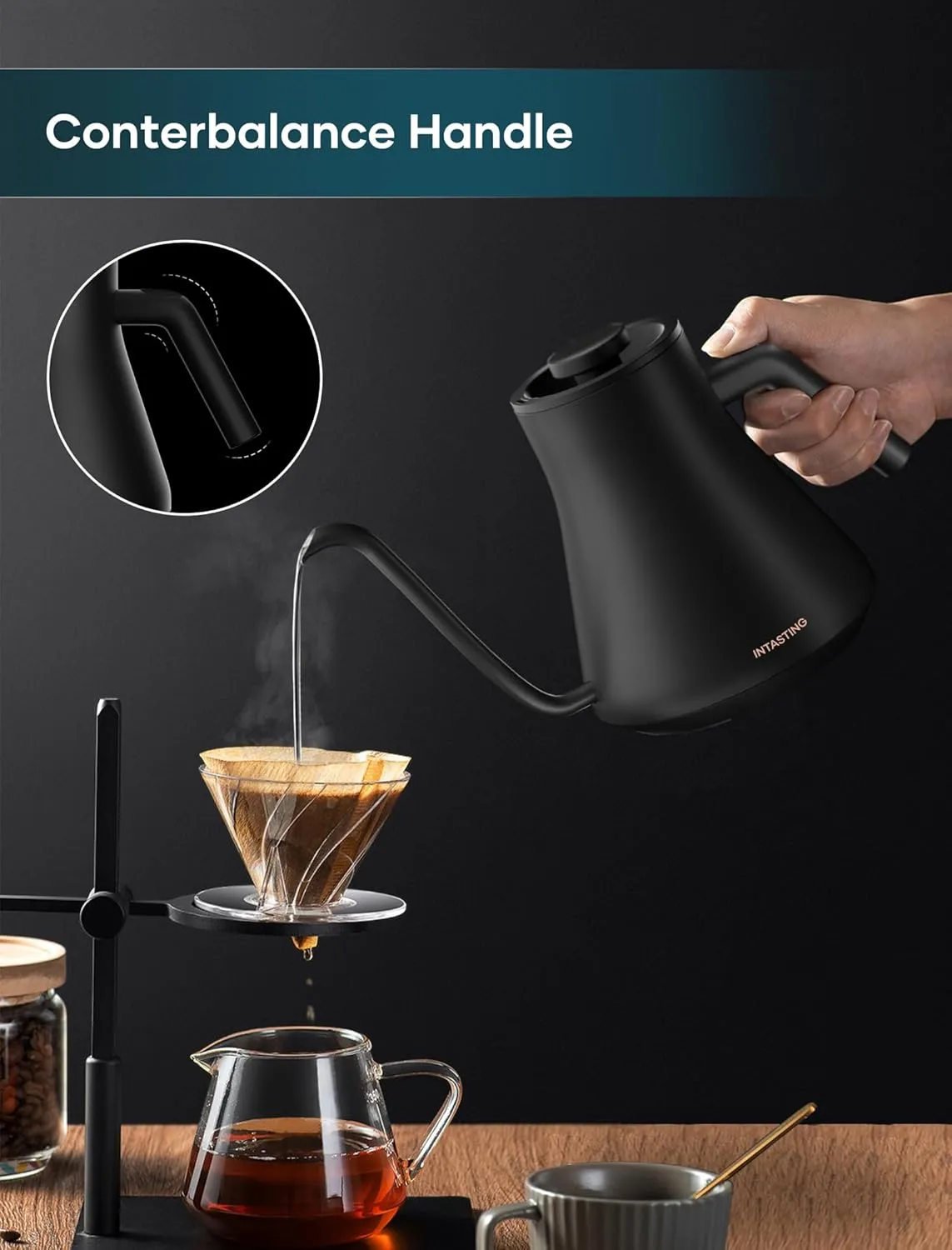 Electric Kettle, Gooseneck Electric Kettle, ±1℉ Temperature Control, Stainless Steel Inner, Quick Heating, for Pour Over Coffee, Brew Tea, Boil Hot Water, 0.9L Black
