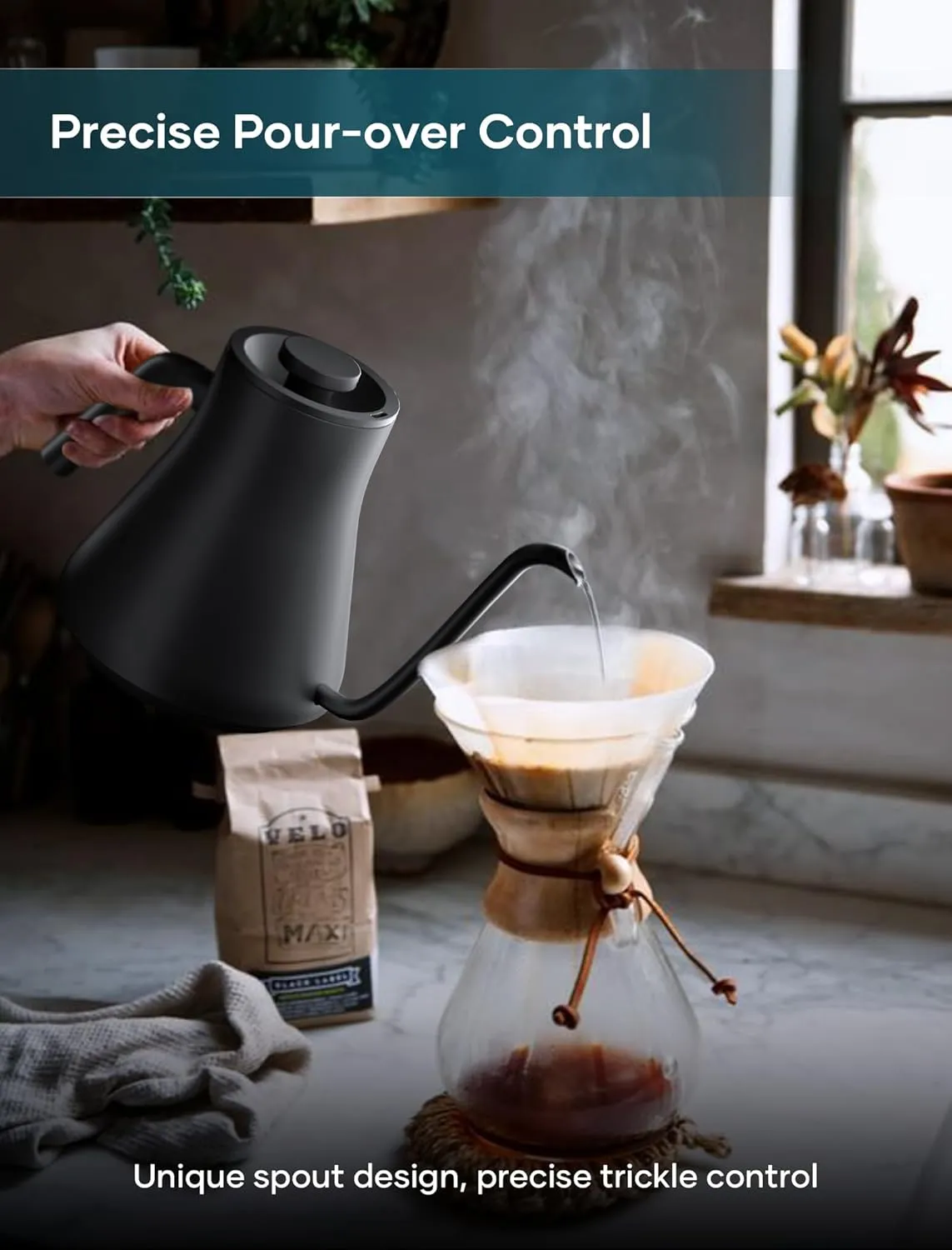 Electric Kettle, Gooseneck Electric Kettle, ±1℉ Temperature Control, Stainless Steel Inner, Quick Heating, for Pour Over Coffee, Brew Tea, Boil Hot Water, 0.9L Black