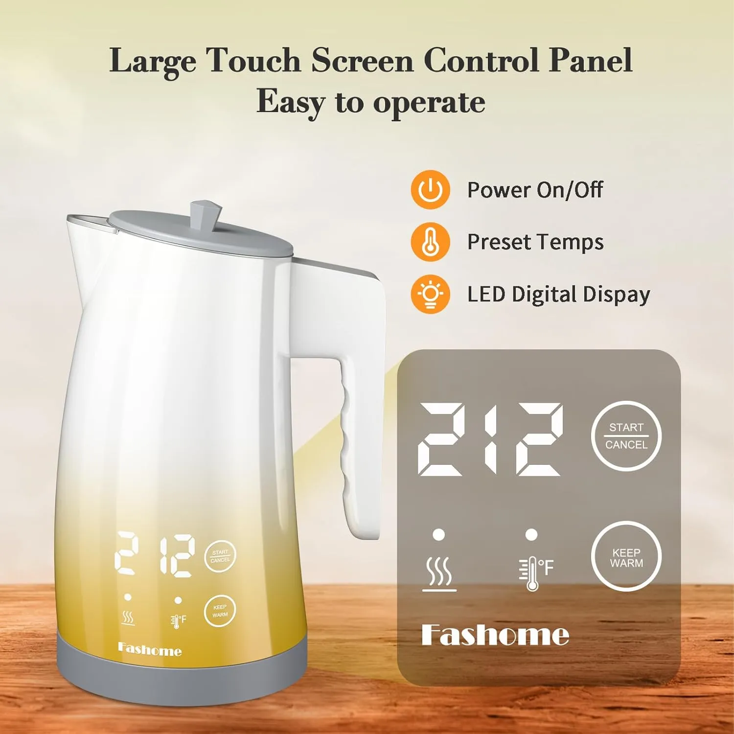Electric Kettle Temperature Control, 304 Stainless Steel Interior, BPA-Free, Double Wall 1.25L Hot Water Boiler, 1200W Tea Kettle with Auto Shut-Off & Boil Dry Protection, Cordless Base（KCK03A）
