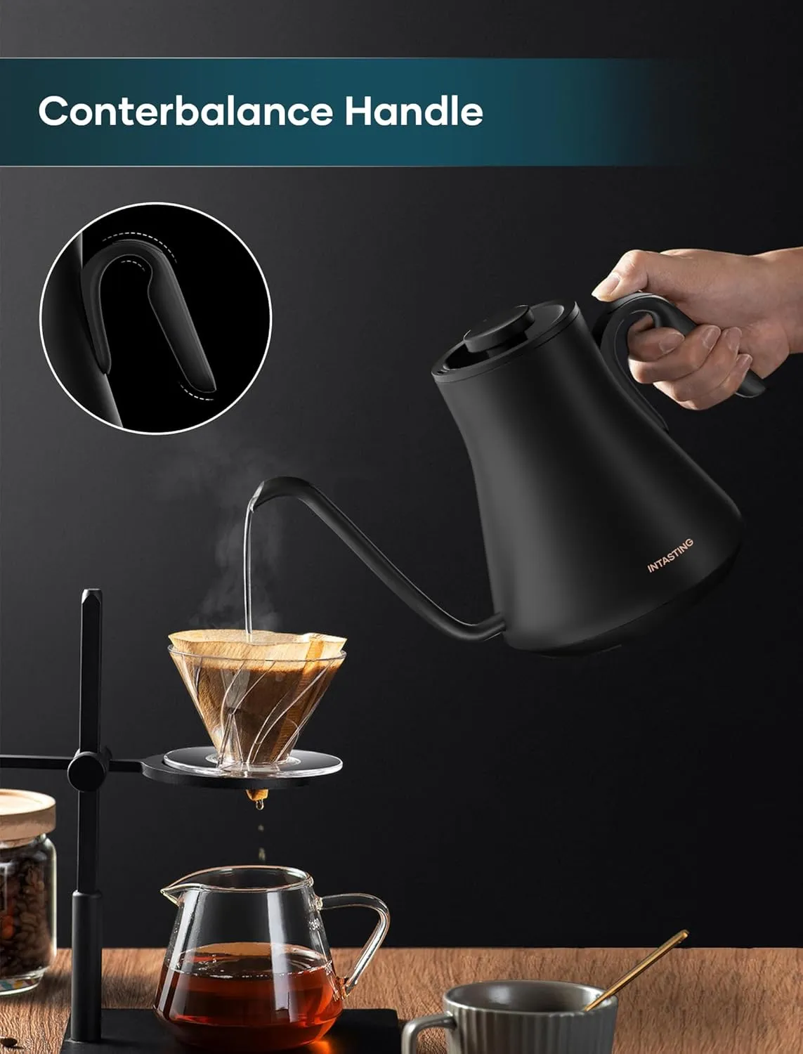 Electric Kettles, Gooseneck Electric Kettle, ±1℉ Temperature Control, Stainless Steel Inner, Quick Heating, for Pour Over Coffee, Brew Tea, Boil Hot Water, 0.9L Black