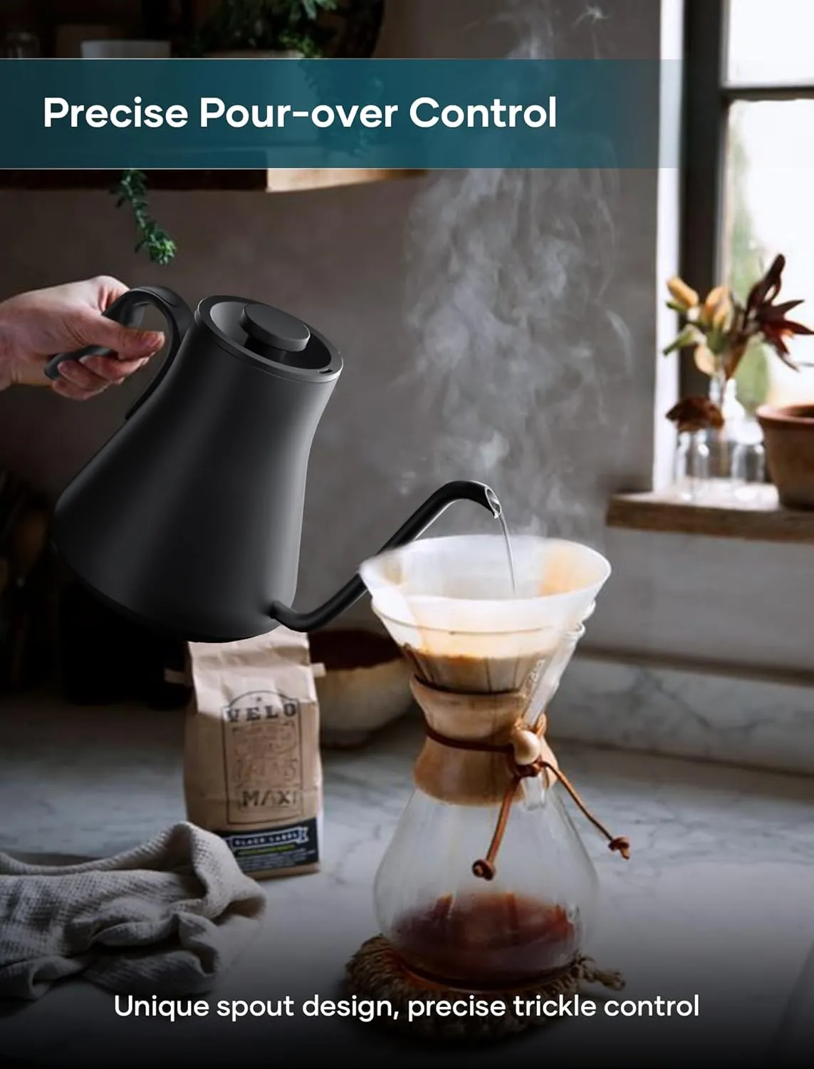 Electric Kettles, Gooseneck Electric Kettle, ±1℉ Temperature Control, Stainless Steel Inner, Quick Heating, for Pour Over Coffee, Brew Tea, Boil Hot Water, 0.9L Black