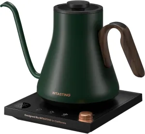 Electric Kettles, INTASTING Gooseneck Electric Kettle, ±1℉ Temperature Control, Stainless Steel Inner, Quick Heating, for Pour Over Coffee, Brew Tea, Boil Hot Water, 0.9L (Forest Green)
