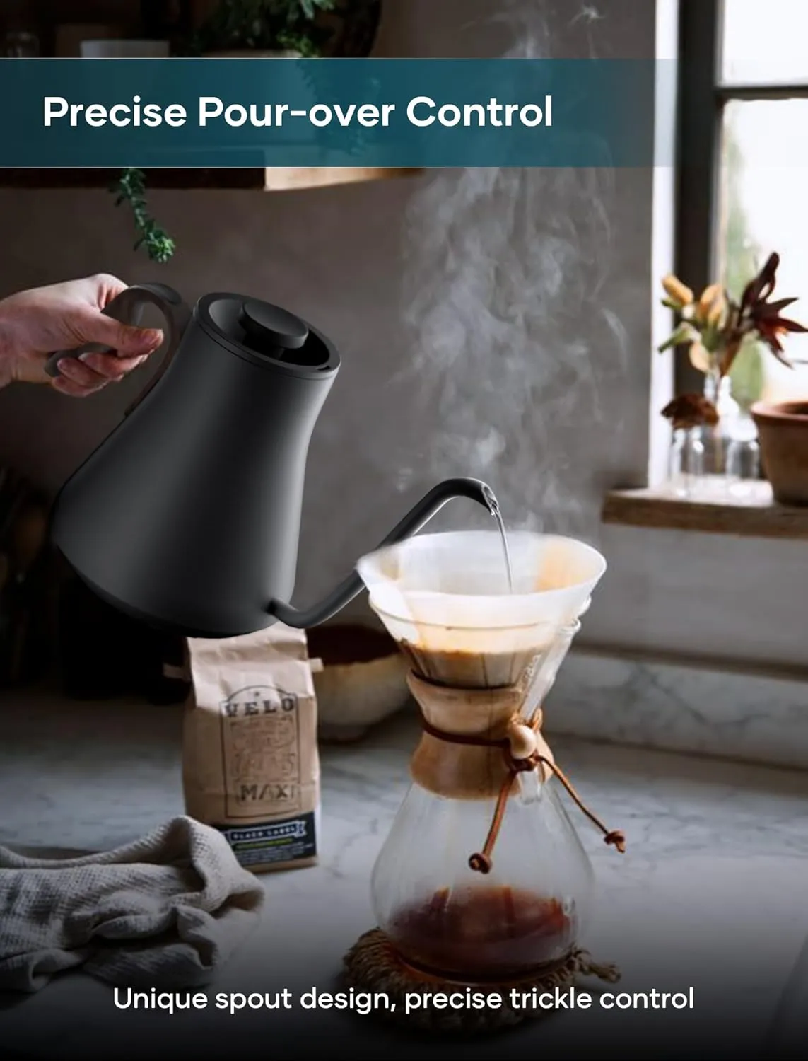 Electric Kettles, INTASTING Gooseneck Electric Kettle, ±1℉ Temperature Control, Stainless Steel Inner, Quick Heating, for Pour Over Coffee, Brew Tea, Boil Hot Water, 0.9L (Glossy Black)