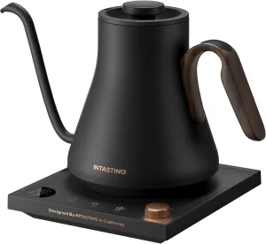 Electric Kettles, INTASTING Gooseneck Electric Kettle, ±1℉ Temperature Control, Stainless Steel Inner, Quick Heating, for Pour Over Coffee, Brew Tea, Boil Hot Water, 0.9L (Glossy Black)