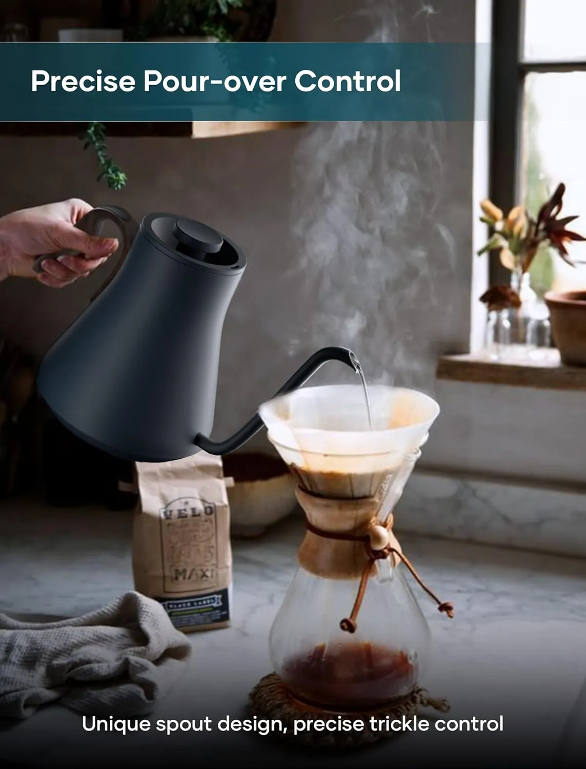 Electric Kettles, INTASTING Gooseneck Electric Kettle, ±1℉ Temperature Control, Stainless Steel Inner, Quick Heating, for Pour Over Coffee, Brew Tea, Boil Hot Water, 0.9L (Navy Blue)