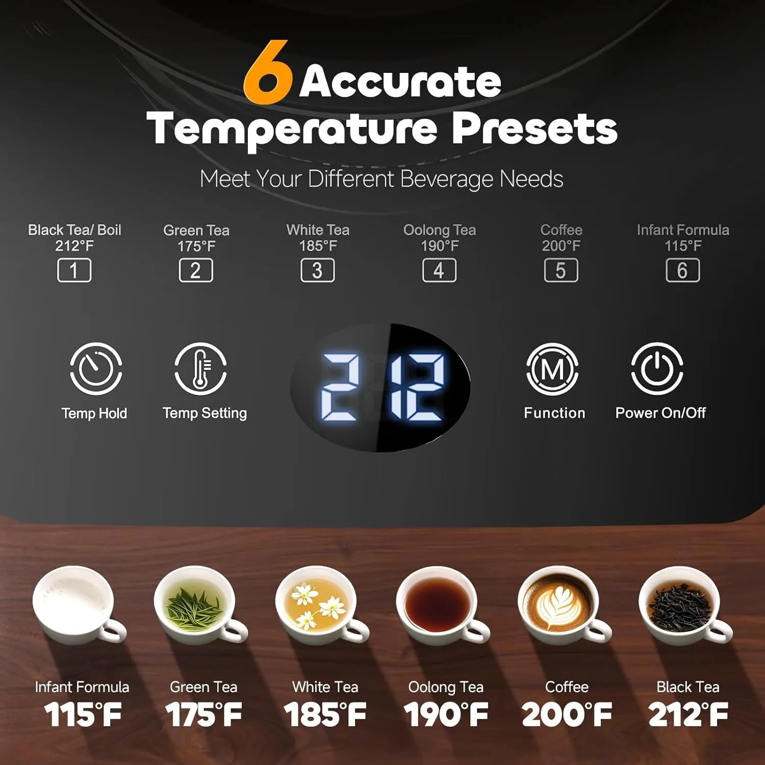 Electric Tea Kettle with Infuser Temperature Control and Automatic Shut Off 24 H Keep Warm for Coffee Water Heater and Tea Pot Glass Black 1.5L