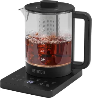 Electric Tea Kettle with Infuser Temperature Control and Automatic Shut Off 24 H Keep Warm for Coffee Water Heater and Tea Pot Glass Black 1.5L