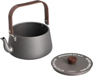 [Ellniges]【Portable Camping Kettle】1.1L Hard-Anodized Aluminum Outdoor Teapot, light 0.44lbs Coffee Boiler with Heatproof Walnut, Compact for Hiking Camp Stove (ium Series)