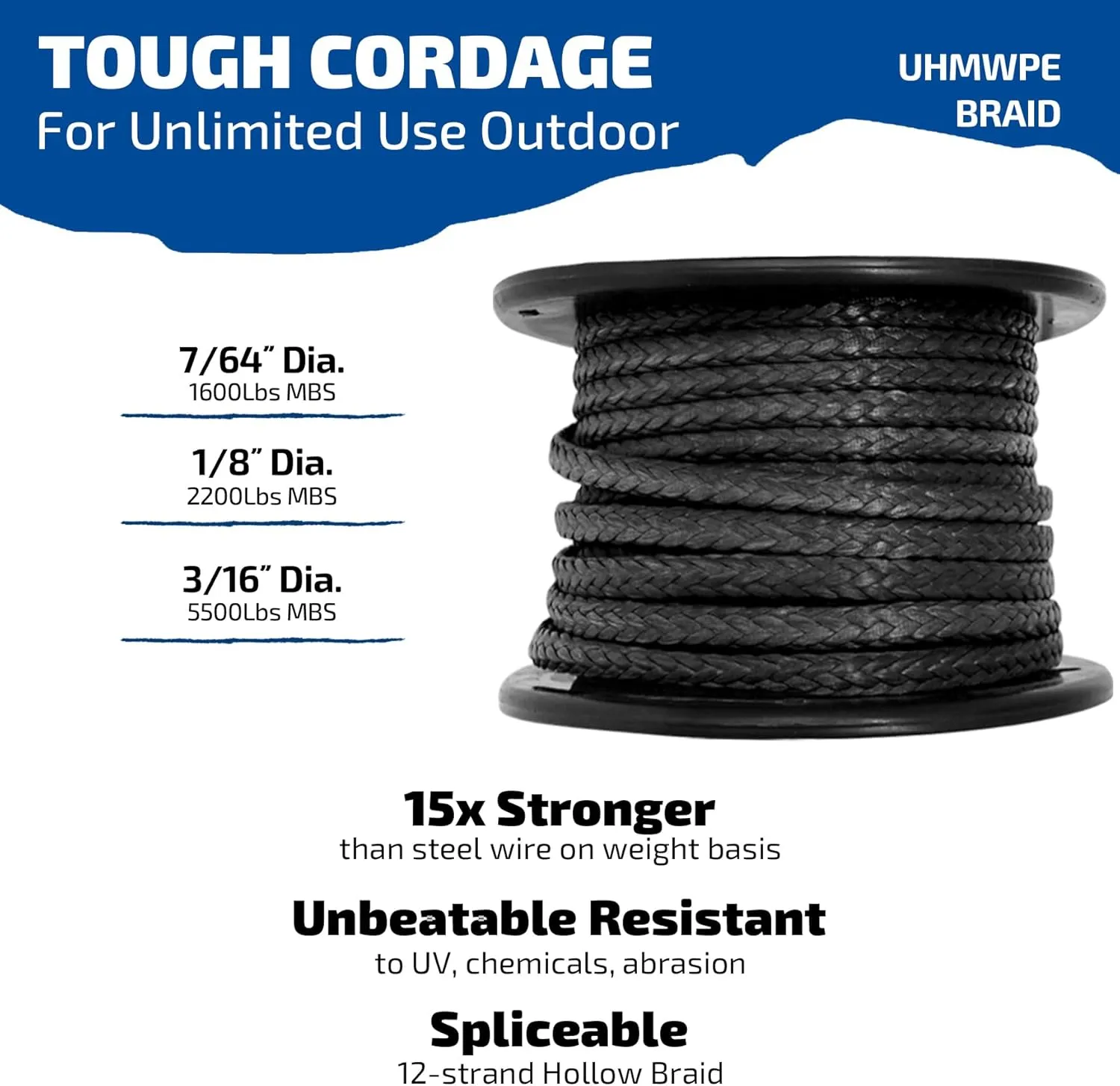 emma kites 100% UHMWPE Braided Cord 7/64~3/16"(Dia.) Heavy Duty Abrasion Resist. Low Stretch Utility Cord for Kites Surfing Whoopie Rigging Spearfishing Kayak Survival Repair, 1600~5500Lbs Spool