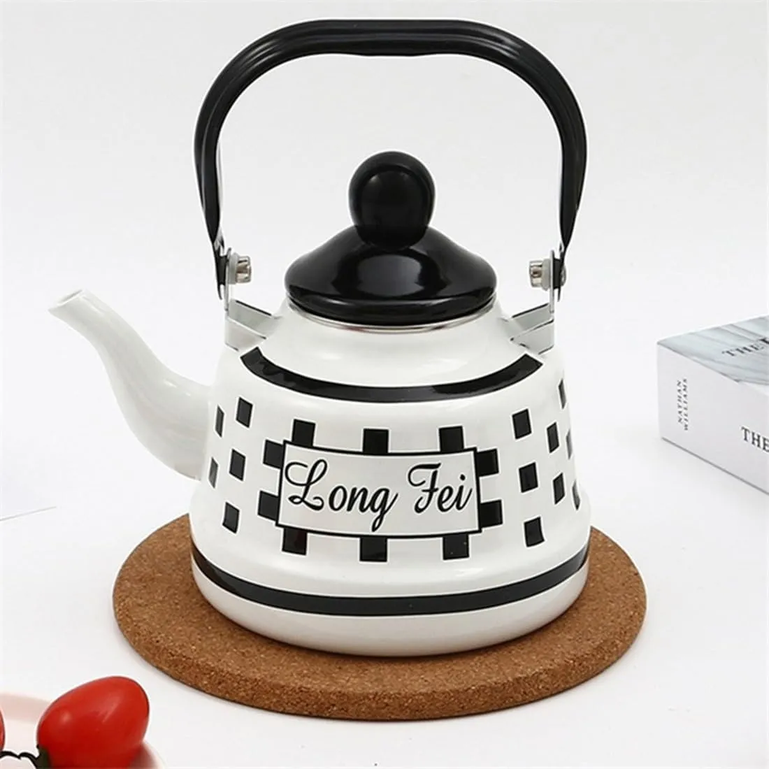 Enamel Camping Kettle, Lightweight Outdoor Boiling Pot for Backpackers, Hikers & Survival Kits(Black,1.1L)