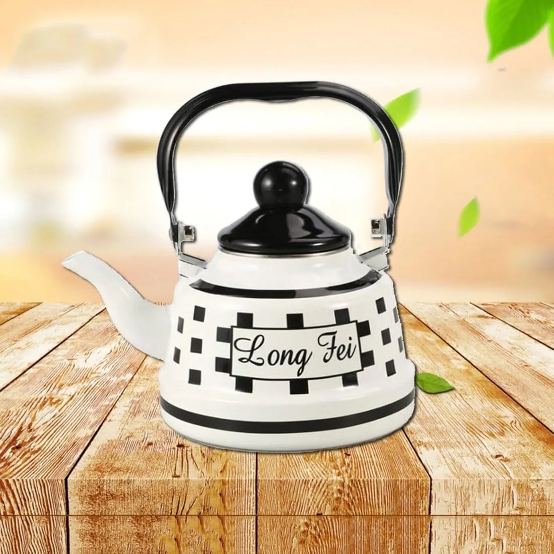 Enamel Camping Kettle, Lightweight Outdoor Boiling Pot for Backpackers, Hikers & Survival Kits(Black,1.1L)