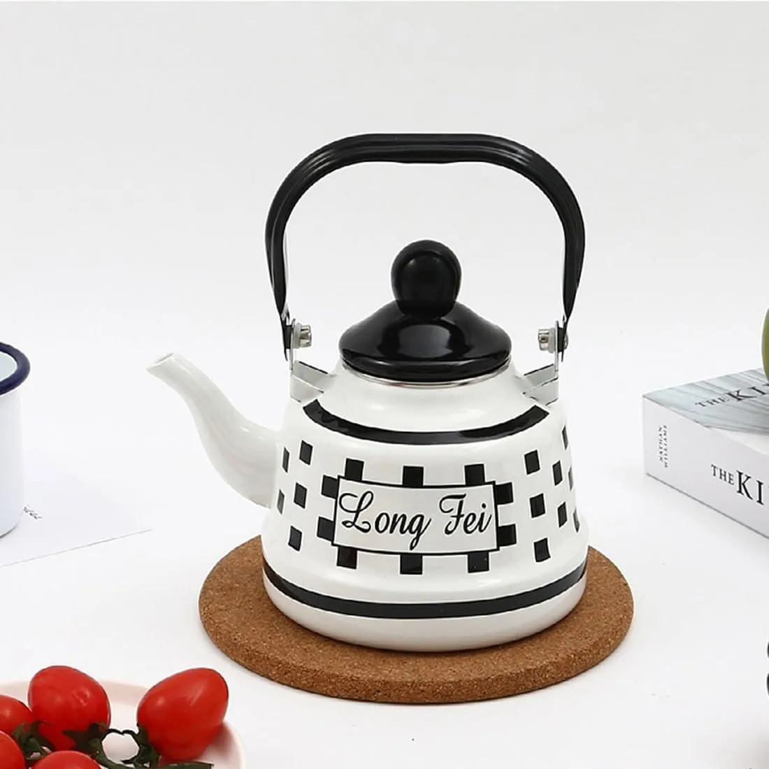 Enamel Camping Kettle, Lightweight Outdoor Boiling Pot for Backpackers, Hikers & Survival Kits(Black,1.1L)