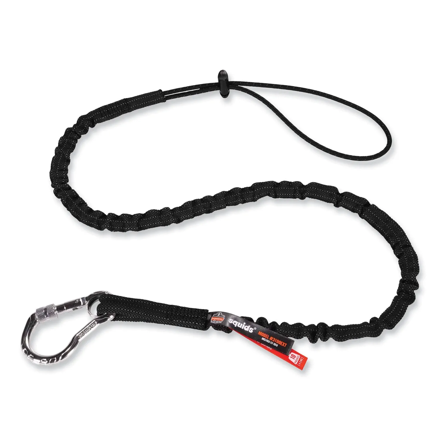 ergodyne® Squids 3100 Lanyard with Aluminum Carabiner   Cinch-Loop, 10 lb Max Working Capacity, 42" to 54" Long, Black