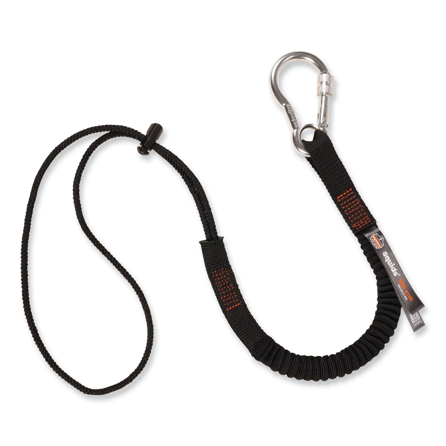 ergodyne® Squids 3105 Tool Lanyard with Aluminum Carabiner   Cinch-Loop, 15 lb Max Working Capacity, 32" to 48", Black, 100/Pack