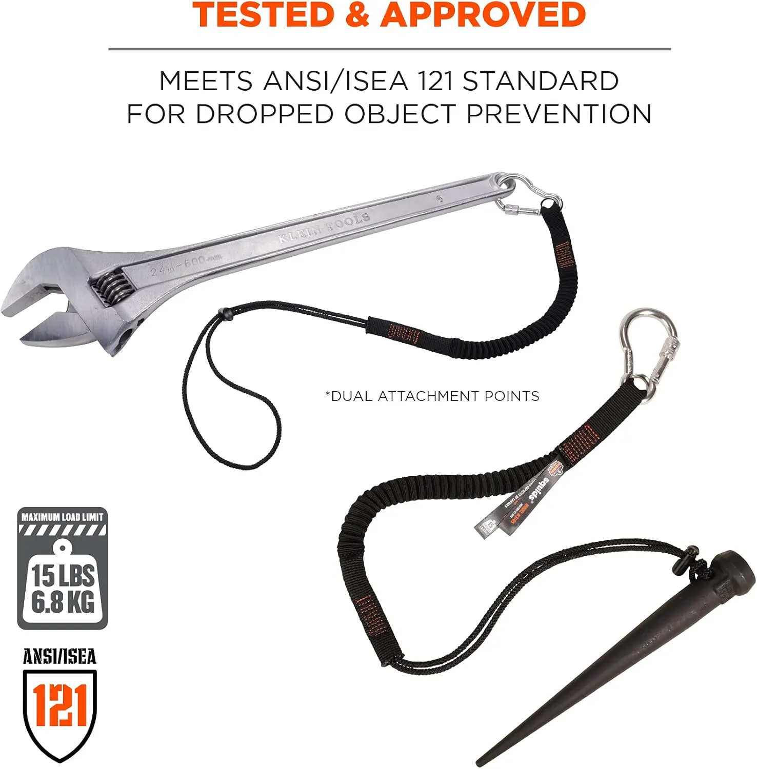 Ergodyne Squids 3105 Tool Lanyard with Aluminum Screw Lock Carabiner, Tool Weight Capacity 15 lbs