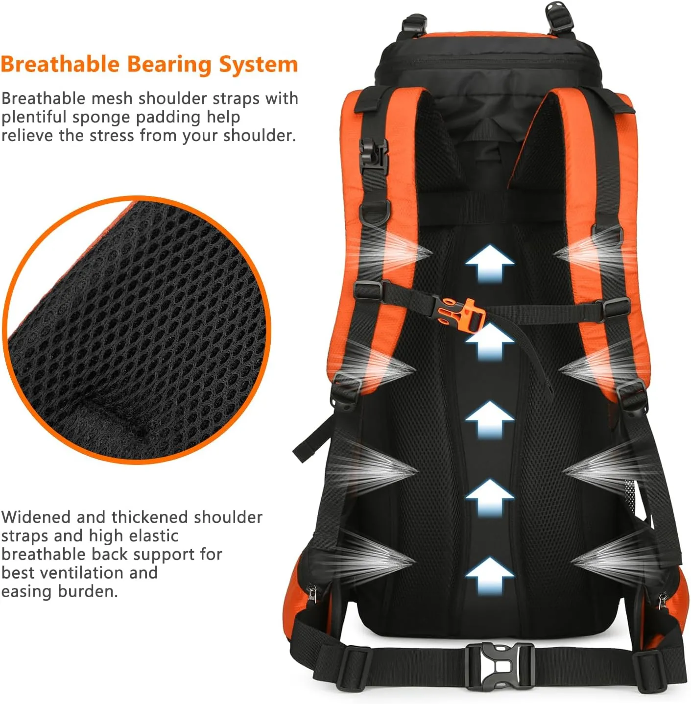 Esup 60L Hiking Backpack Men Camping Backpack with rain cover Lightweight Backpacking Backpack Travel Backpack (Orange)