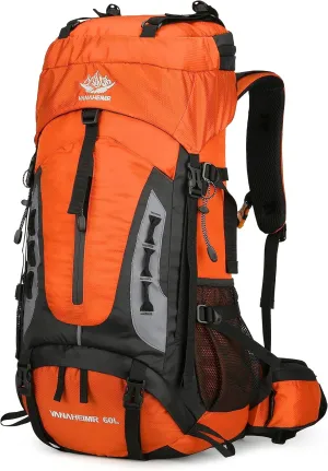 Esup 60L Hiking Backpack Men Camping Backpack with rain cover Lightweight Backpacking Backpack Travel Backpack (Orange)