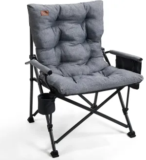 EVER ADVANCED Oversized Folding Camping Chair for Adults, Heavy Duty Lawn Chair with Side Pockets, Portable Collapsible Quad Chair for Outside, Support Up to 500lbs