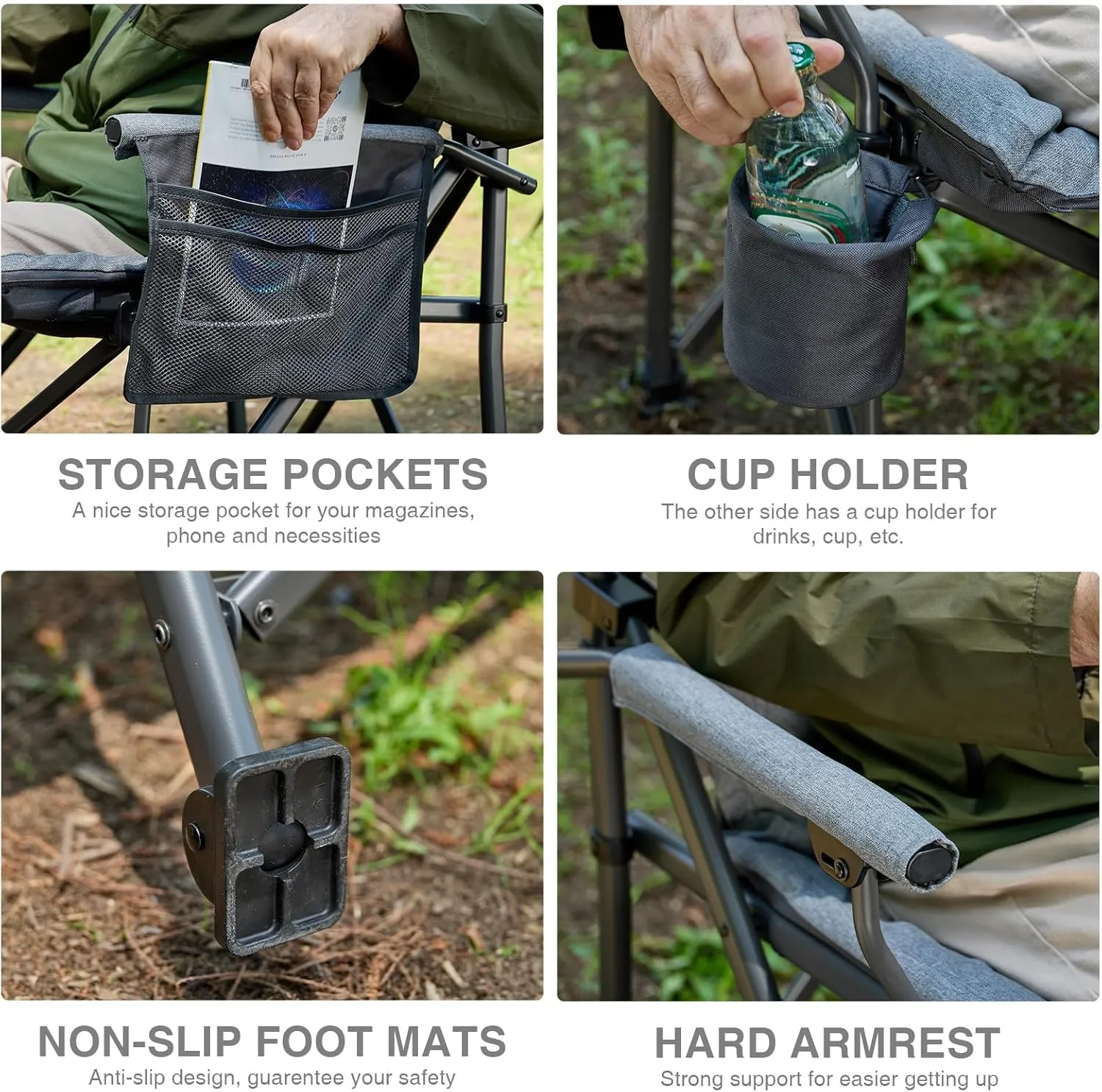 EVER ADVANCED Oversized Folding Camping Chair for Adults, Heavy Duty Lawn Chair with Side Pockets, Portable Collapsible Quad Chair for Outside, Support Up to 500lbs