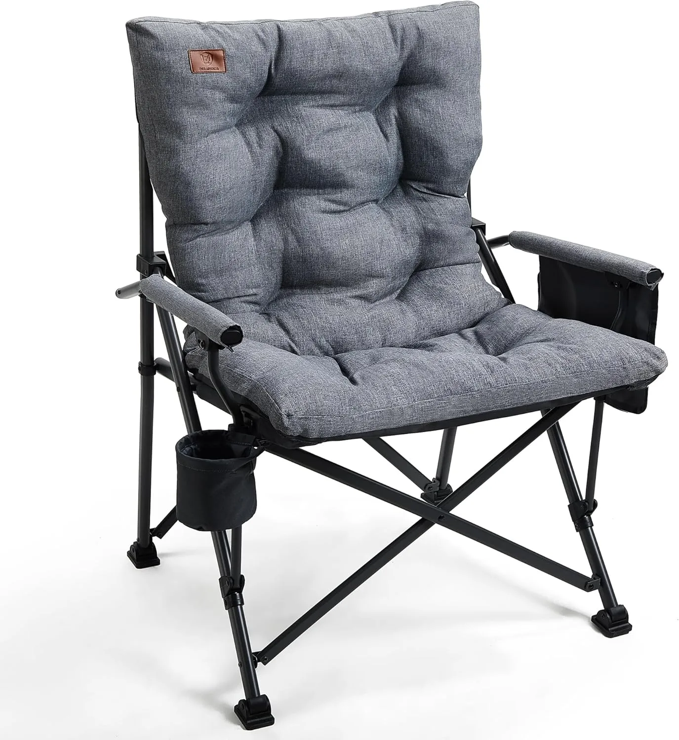 EVER ADVANCED Oversized Folding Camping Chair for Adults, Heavy Duty Lawn Chair with Side Pockets, Portable Collapsible Quad Chair for Outside, Support Up to 500lbs