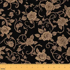 Feelyou 3 Yard Vintage Black and Gold Floral Upholstery Fabric by The Yard Botanical Waterproof Outdoor Fabric for Chairs, Room Decor