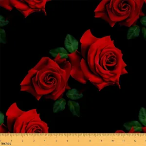 Feelyou 3D Rose Fabric by The Yard - Floral Print Upholstery for Chairs, Outdoor and Garden Use - Romantic Botanical Reupholstery Material, 3 Yards, Red Black