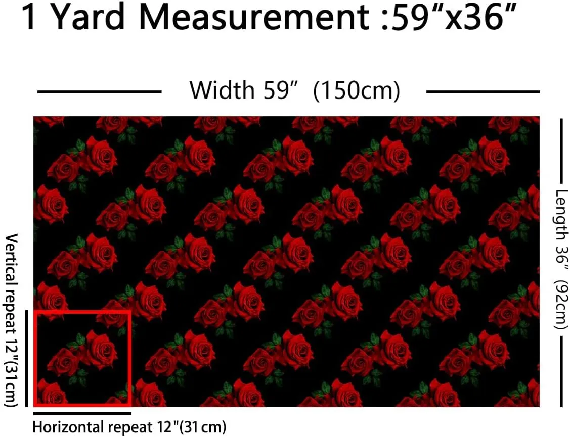 Feelyou 3D Rose Fabric by The Yard - Floral Print Upholstery for Chairs, Outdoor and Garden Use - Romantic Botanical Reupholstery Material, 3 Yards, Red Black