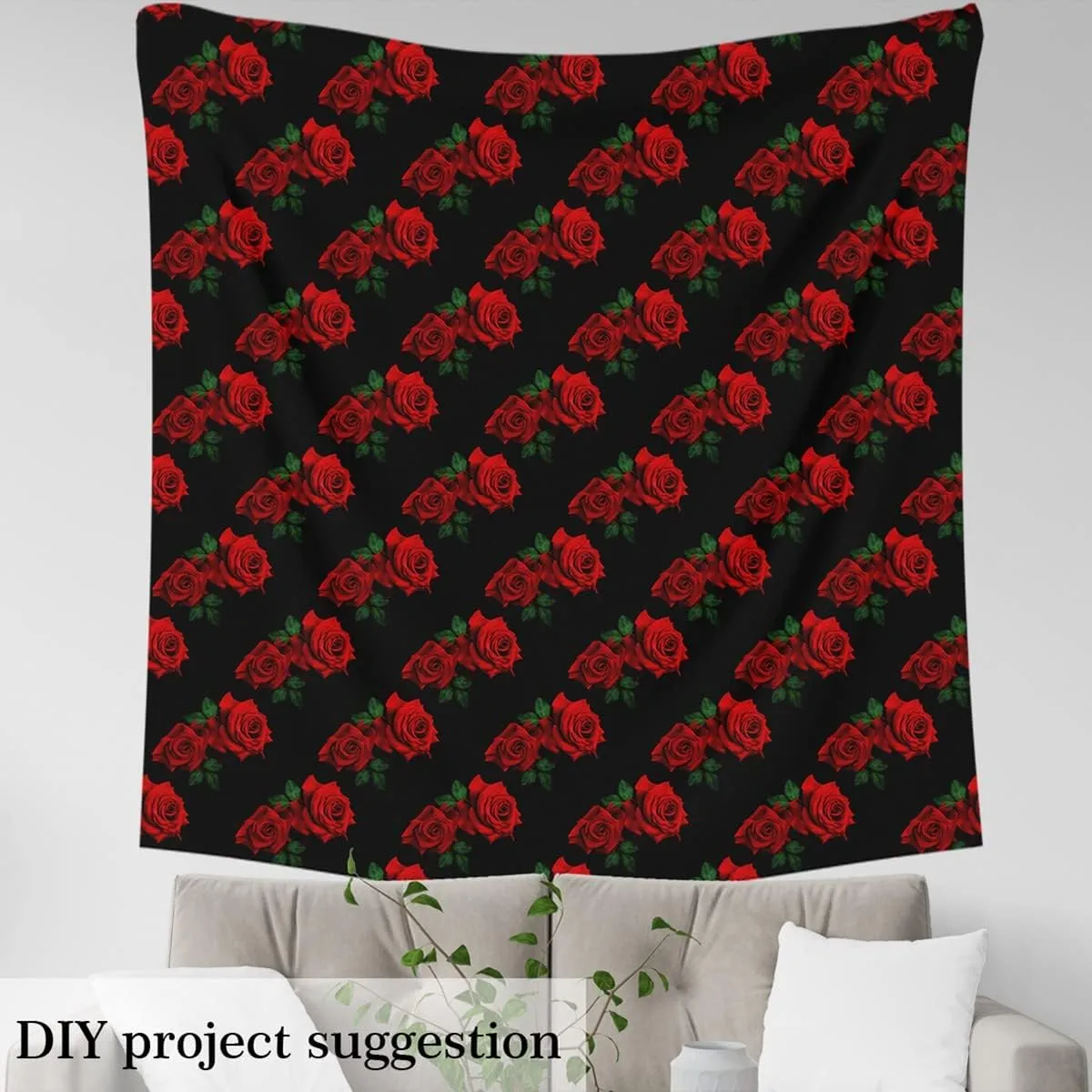 Feelyou 3D Rose Fabric by The Yard - Floral Print Upholstery for Chairs, Outdoor and Garden Use - Romantic Botanical Reupholstery Material, 3 Yards, Red Black