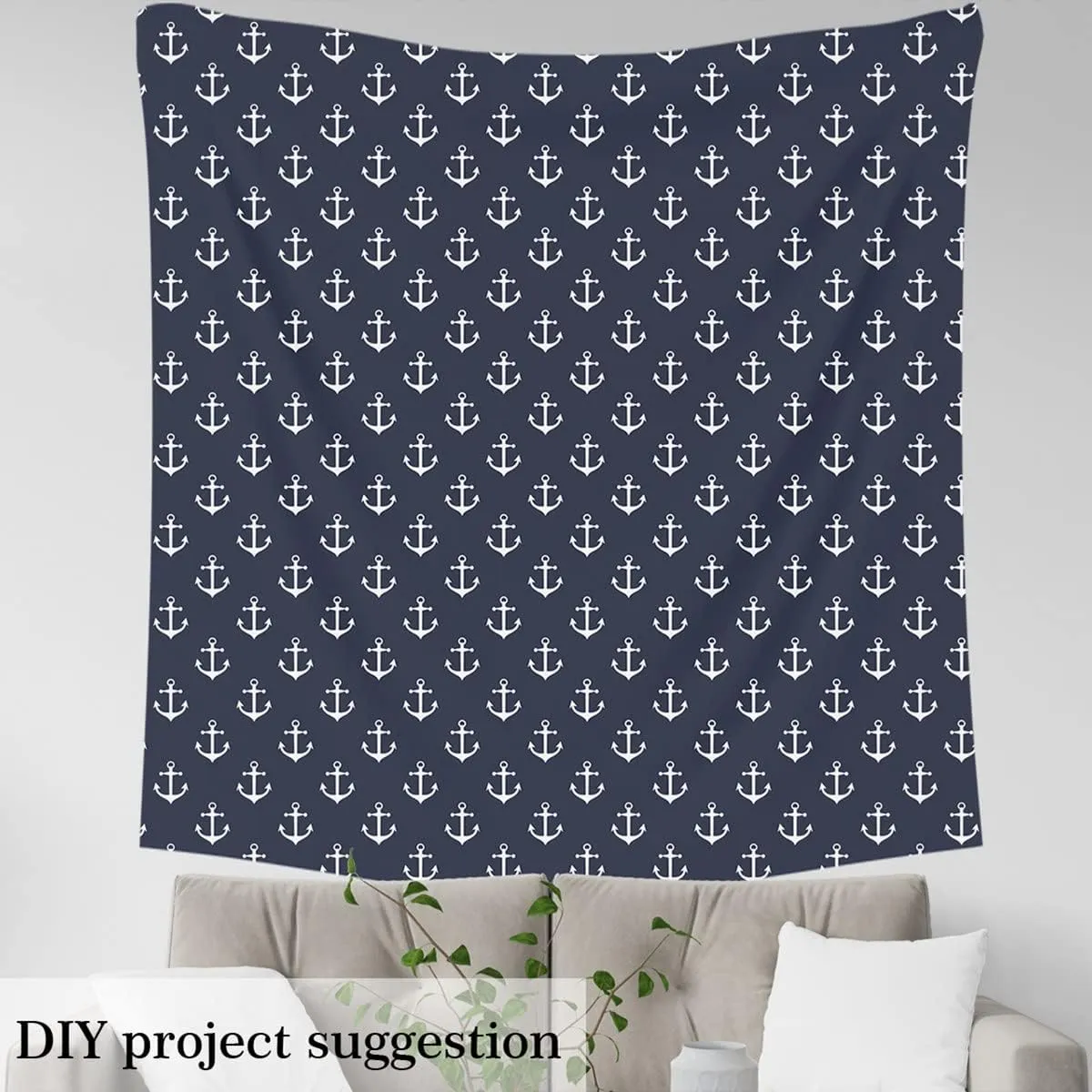 Feelyou Anchor Decor Fabric by The Yard, Nautical Marine Sea Adventure Theme Upholstery Fabric for Chairs and Home DIY Projects, Ocean Coastal Decorative Waterproof Outdoor Fabric, 10 Yards