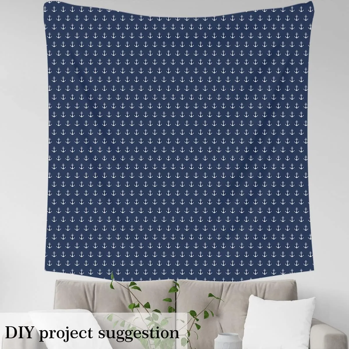 Feelyou Anchor Outdoor Fabric by The Yard, Ocean Nautical Decor Upholstery Fabric for Chairs, Marine Theme Decorative Fabric for Home DIY Projects, 10 Yards, Navy Blue