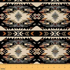 Feelyou Black Southwestern Fabric by The Yard 2 Yards Geometric Waterproof Outdoor Fabric Tribal Western Decor Native American Design Upholstery Fabric for Chairs Stripe Line Outdoor Fabric