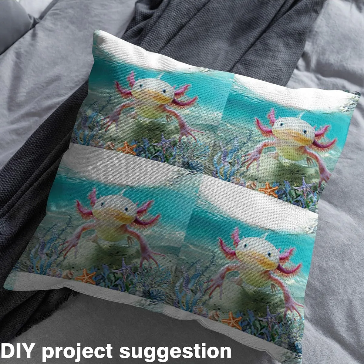 Feelyou Boys Girls Cute Axolotl Fabric by The Yard Kids 2 Yard, Ocean Kawaii Sealife Waterproof Outdoor Fabric Kids Cartoon Salamander Upholstery Fabric for Chairs Beach Coastal Reupholstery Fabric