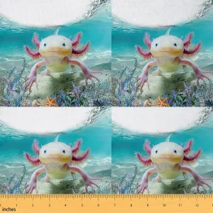 Feelyou Boys Girls Cute Axolotl Fabric by The Yard Kids 2 Yard, Ocean Kawaii Sealife Waterproof Outdoor Fabric Kids Cartoon Salamander Upholstery Fabric for Chairs Beach Coastal Reupholstery Fabric