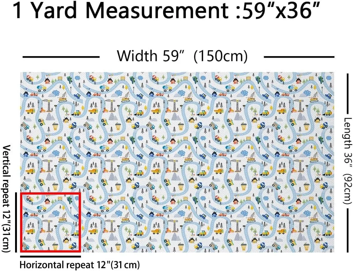 Feelyou Cartoon Car Fabric by The Yard Construction Car Upholstery Fabric for Chairs, Construction Site Road Blue Decorative Waterproof Outdoor Fabric, 1 Yard