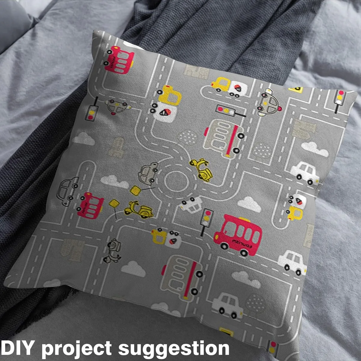 Feelyou Cartoon City Map Fabric by The Yard Kids Car Race Track Print Waterproof Outdoor Fabric Set for Kids Boys Girls Downtown Rural Map Grey Upholstery Fabric for Chairs Car Themed 1 Yard
