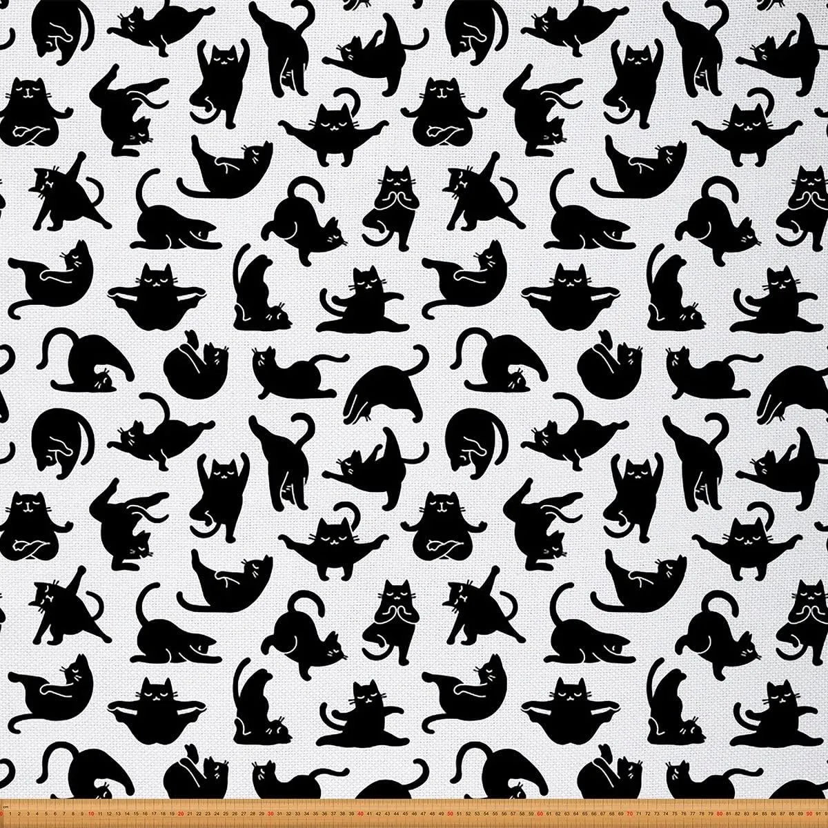 Feelyou Cat Outdoor Fabric by The Yard, Cute Yoga Cats Upholstery Fabric for Chairs, Cartoon Funny Kitten Black Cats Decorative Fabric for Home DIY Projects, 2 Yards, Black White