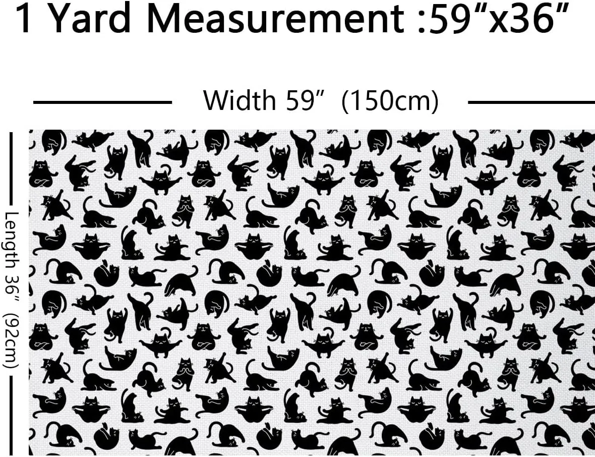 Feelyou Cat Outdoor Fabric by The Yard, Cute Yoga Cats Upholstery Fabric for Chairs, Cartoon Funny Kitten Black Cats Decorative Fabric for Home DIY Projects, 2 Yards, Black White