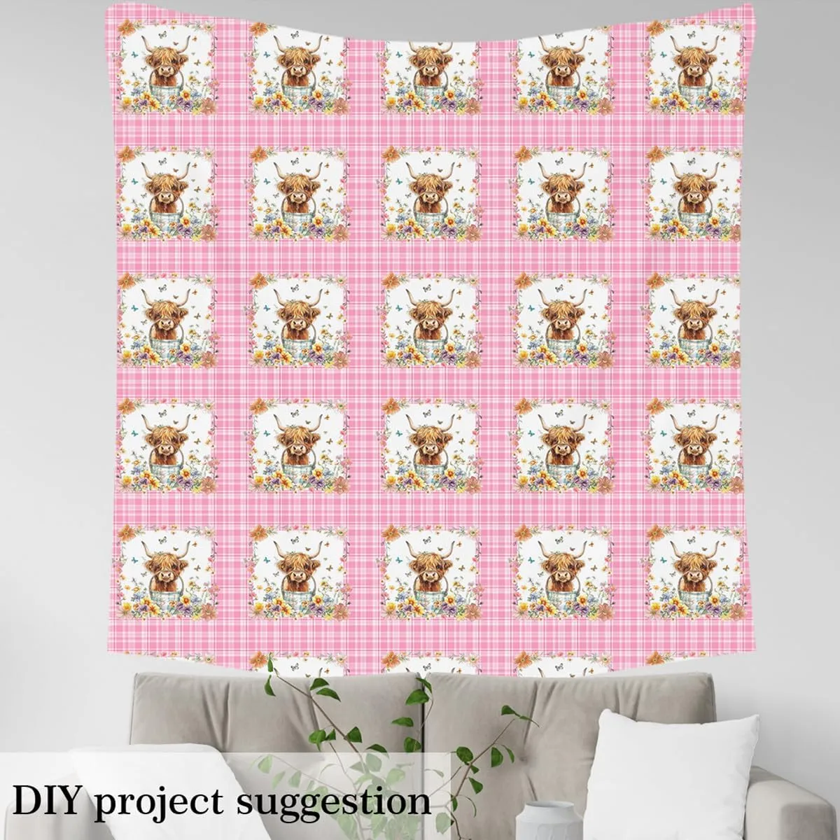 Feelyou Cute Highland Cow Fabric by The Yard Kids 3 Yard Highland Cattle Upholstery Fabric for Chairs, for Home DIY Projects, Waterproof Indoor Outdoor Decor