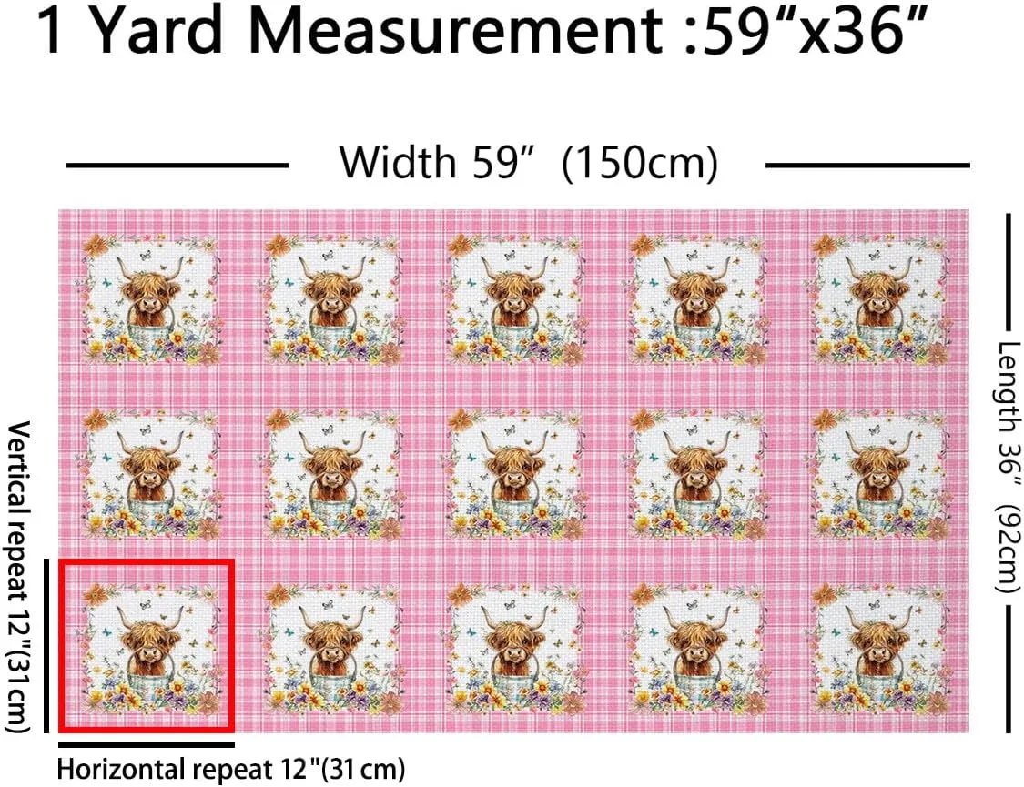 Feelyou Cute Highland Cow Fabric by The Yard Kids 3 Yard Highland Cattle Upholstery Fabric for Chairs, for Home DIY Projects, Waterproof Indoor Outdoor Decor