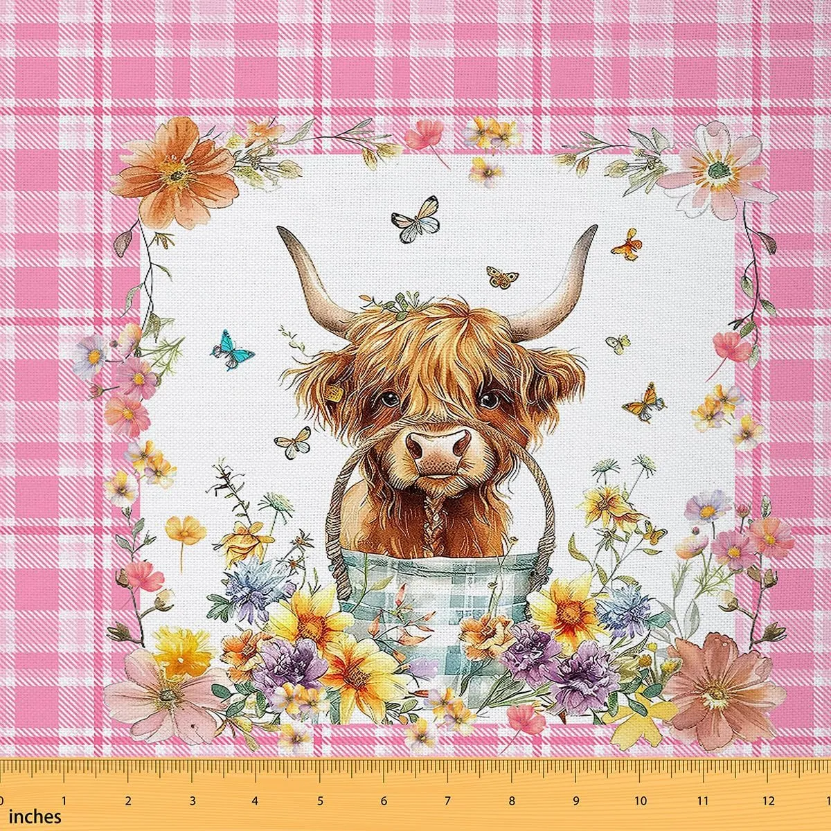 Feelyou Cute Highland Cow Fabric by The Yard Kids 3 Yard Highland Cattle Upholstery Fabric for Chairs, for Home DIY Projects, Waterproof Indoor Outdoor Decor