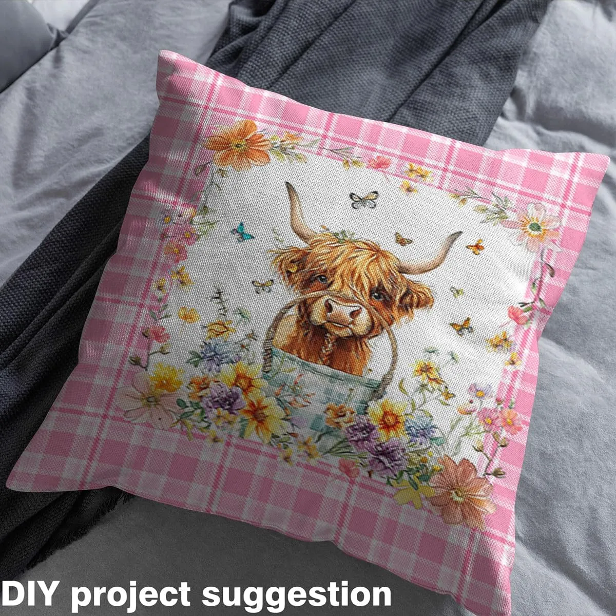 Feelyou Cute Highland Cow Fabric by The Yard Kids 3 Yard Highland Cattle Upholstery Fabric for Chairs, for Home DIY Projects, Waterproof Indoor Outdoor Decor