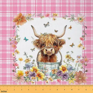 Feelyou Cute Highland Cow Fabric by The Yard Kids 3 Yard Highland Cattle Upholstery Fabric for Chairs, for Home DIY Projects, Waterproof Indoor Outdoor Decor