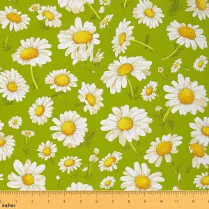 Feelyou Daisy Upholstery Fabric for Chairs 2 Yards Botanical Floral Printed Fabric by The Yard Natural Theme Decorative Waterproof Outdoor Fabric Garden Plants Design Green Outdoor Fabric