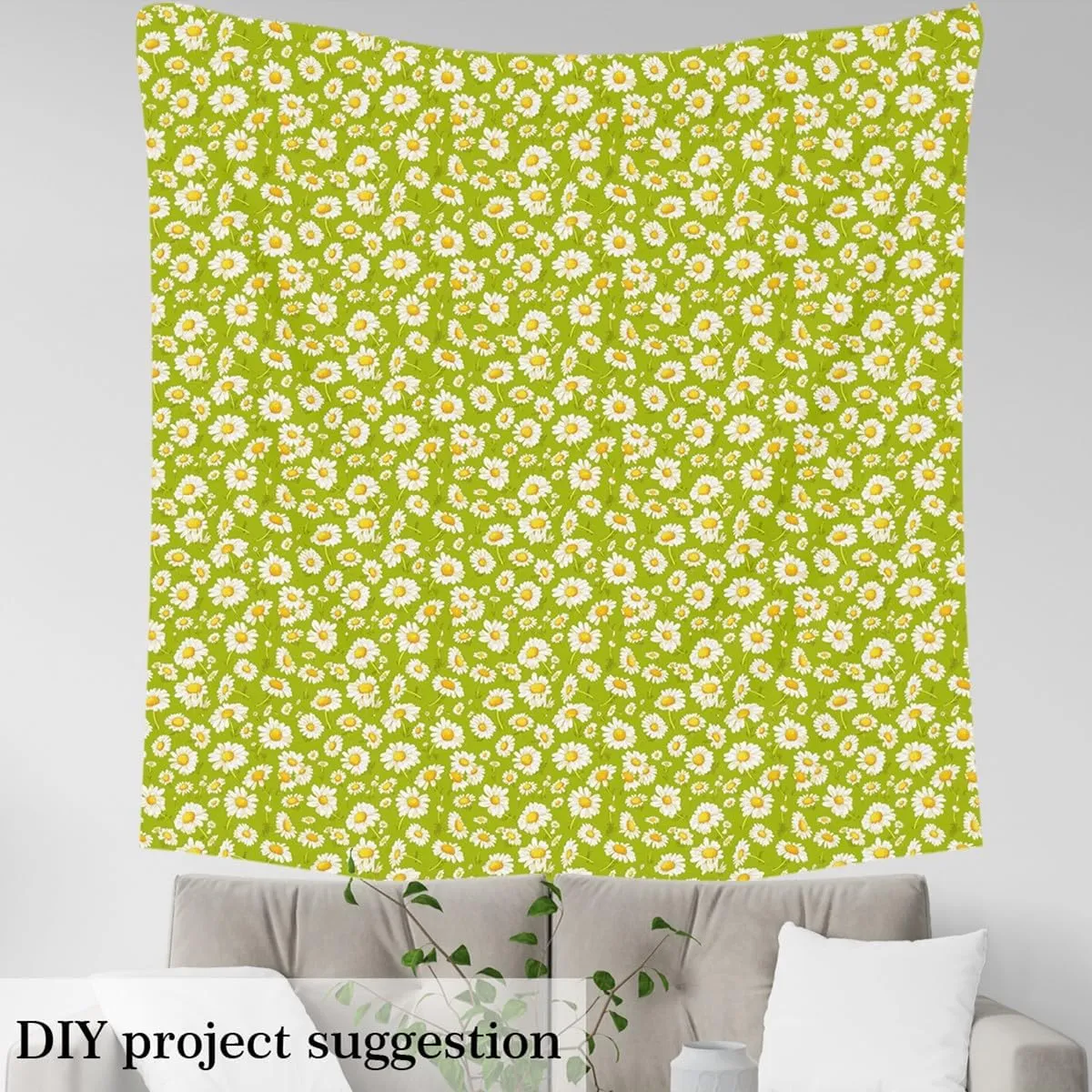 Feelyou Daisy Upholstery Fabric for Chairs 2 Yards Botanical Floral Printed Fabric by The Yard Natural Theme Decorative Waterproof Outdoor Fabric Garden Plants Design Green Outdoor Fabric