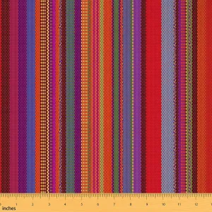 Feelyou Exotic Stripes Fabric by The Yard, Vintage Mexican Replicate Lines Style Upholstery Fabric for Chairs and Home DIY Projects, Colorful Stripes Decorative Waterproof Fabric, 3 Yards